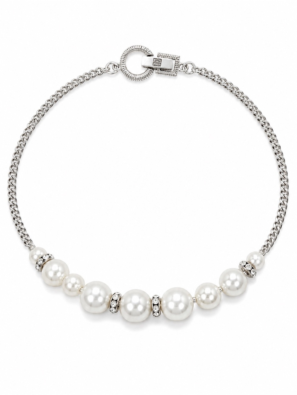 Givenchy Faux Pearl & Crystal Silver-Tone Chain Necklace